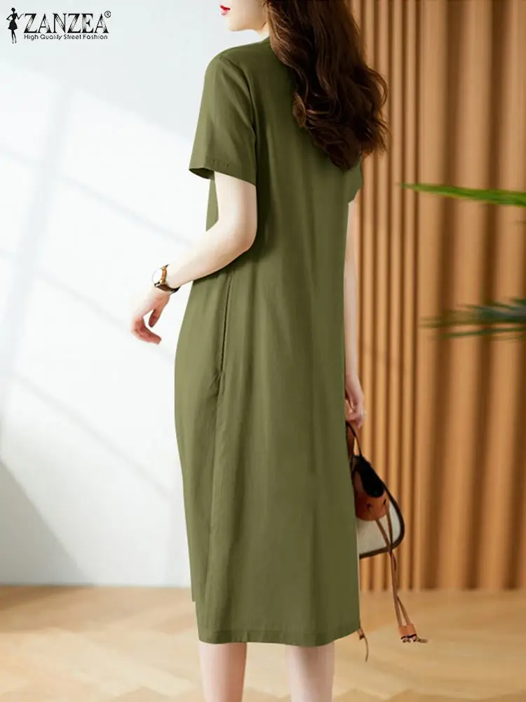 Summer Fashion Solid Shirt Dress Women Short Sleeve Button Lapel Sundress ZANZEA Casual Holiday OL Vestidos Femme Party Robe