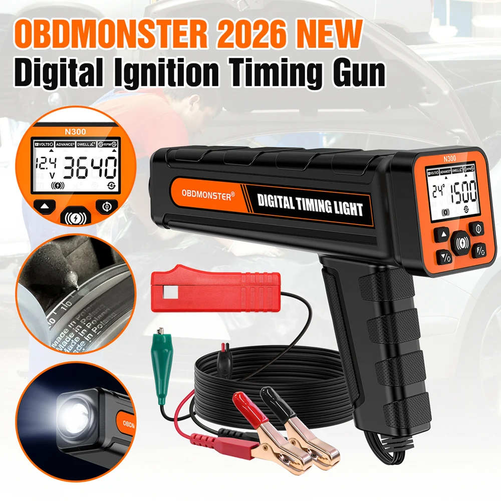 N300 Digital Timing Light 12V Inductive Ignition Tool 2-Stroke & 4-Stroke Engine Inductive Strobe Lamp for Car Motorcycle Marine