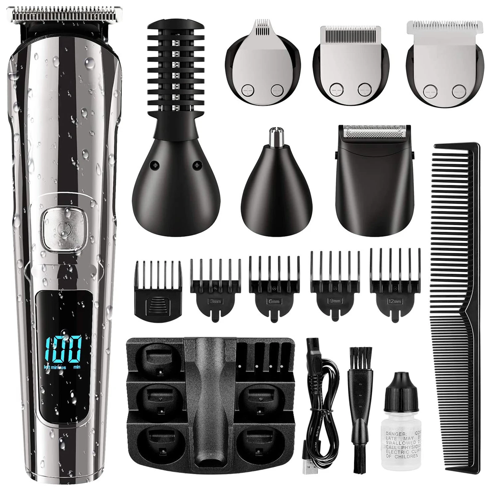 

All In One Hair Trimmer For Men Face & Body Grooming Kit Beard Hair Clipper Electric Shaver Washable Trimer Nose