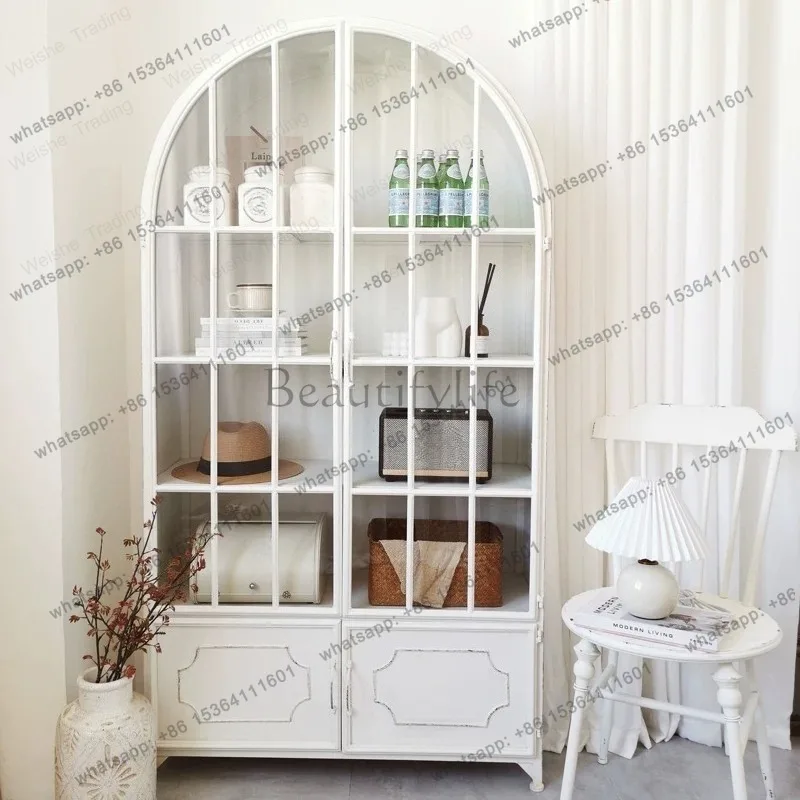 Vintage country glass door opening cabinet dining side cabinet locker storage display bookcase