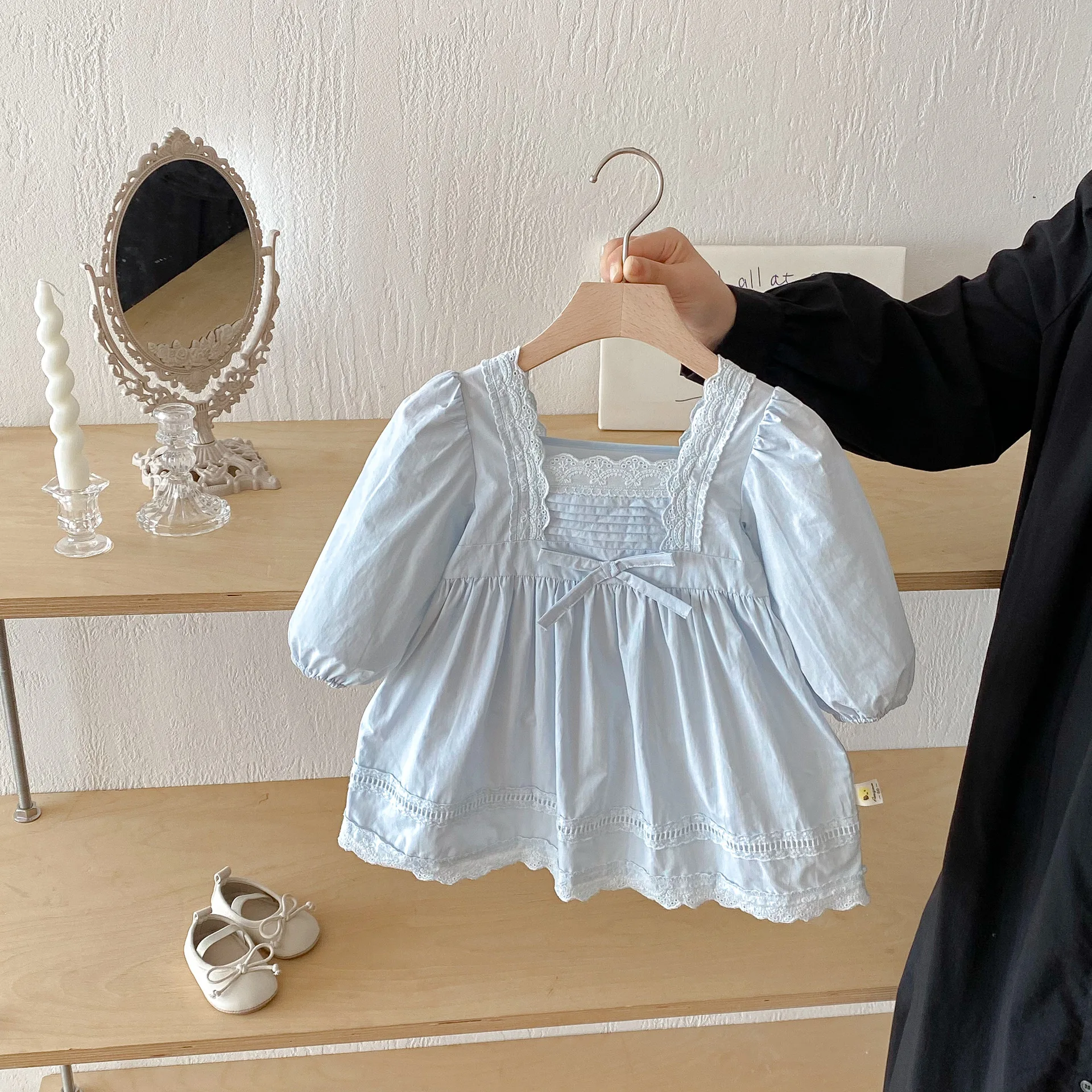 

Girls Dress 2025 Autumn Korean Version Long-sleeved Lace Princess Dress Girl Baby Foreign Style Sweet Retro Skirt