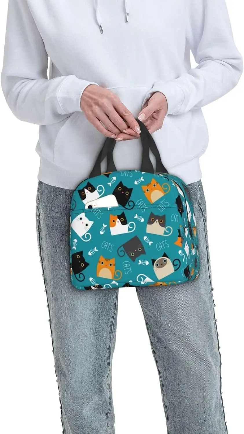 Funny Cats Lunch Bag Compact Tote Bag Reusable Lunch Box Container For Women Men School Office Work, 6l