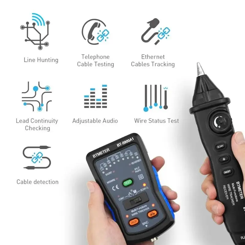 BTMETER RJ11 Ethernet LAN Network Wire Tracker Toner RJ45 Cable Finder Tone Generator Probe Kit Continuity Checker Cable Tester