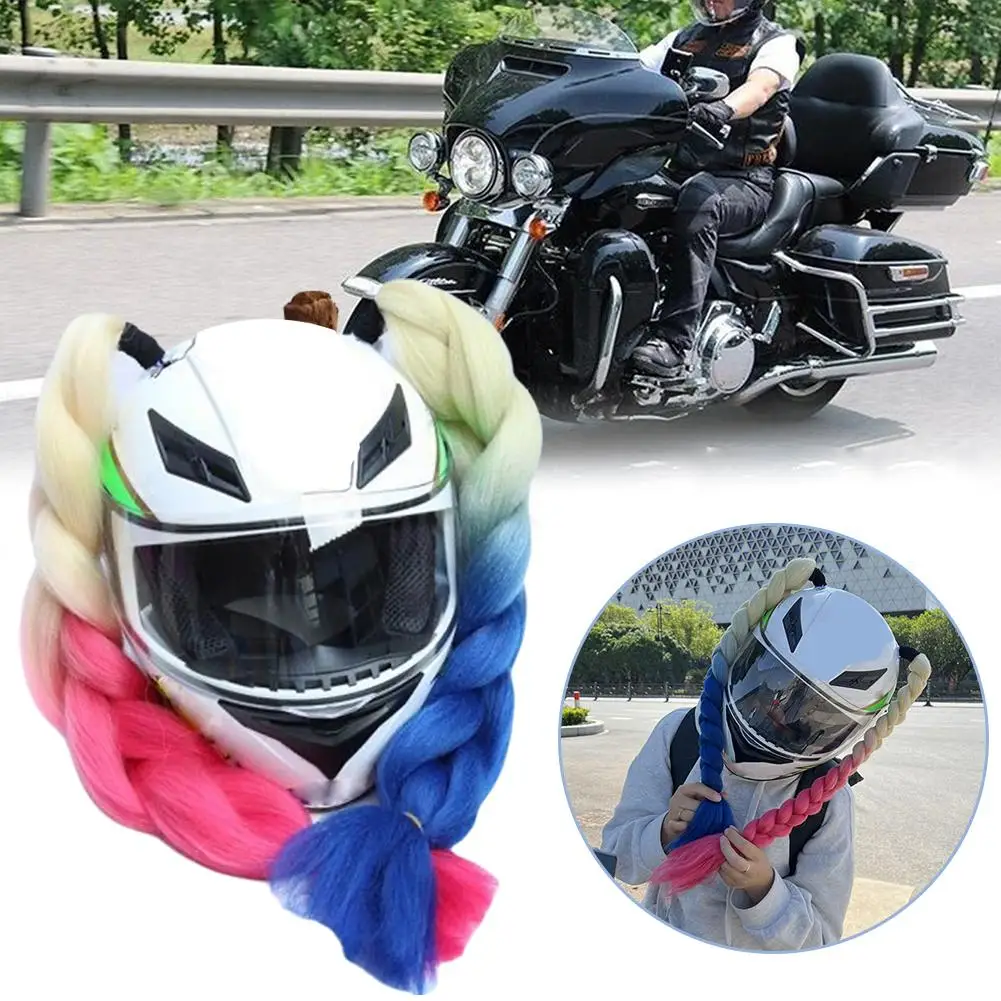 Motorcycle Helmet Braids Without Helmet Wig For Motorbike Helmets Twist Dual Pigtail Ponytail Motocross Helmets Punk Hair D H3U8