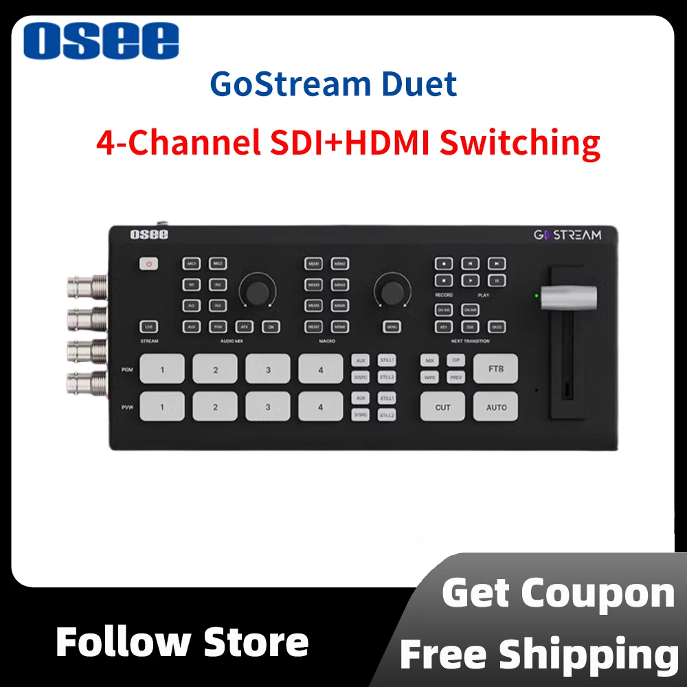 OSEE GoStream Duet 4-Kanal SDI+HDMI Switching Multi Machine Live-Streaming, Aufnahme, Video-Mixing-Übergang