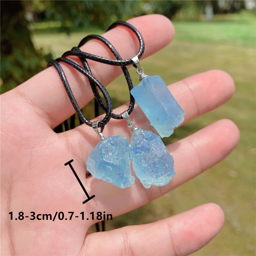 Natural Ocean Blue Aquamarine Crystal Stone Necklace Pendant Jewelry For Women Lady Men Love Healing Gift Crystal Gemstone