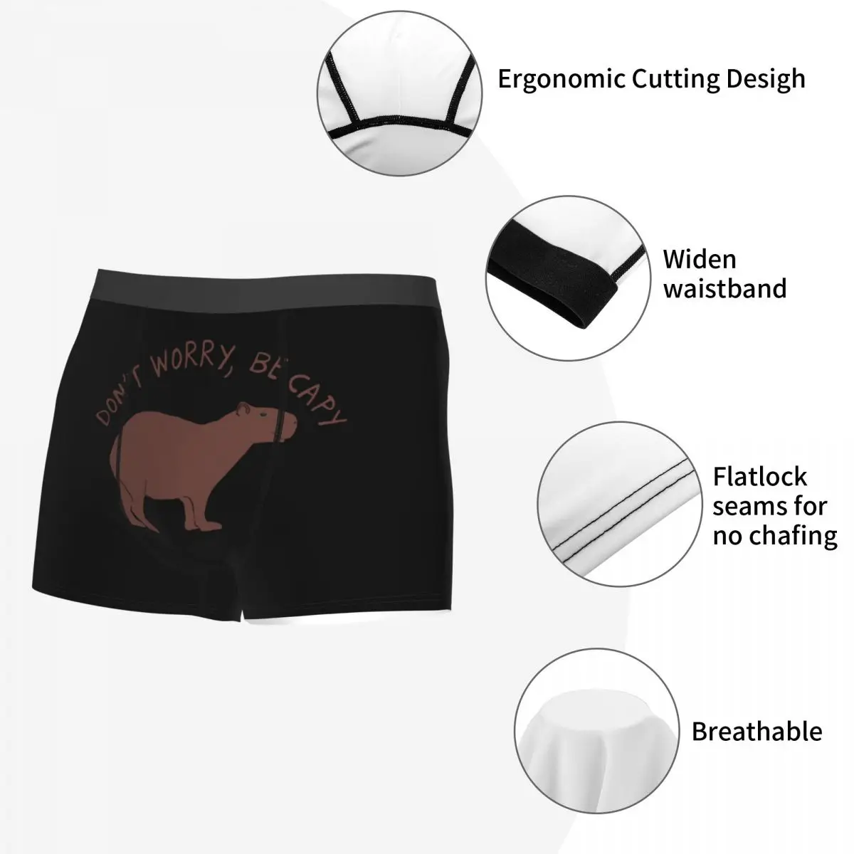 Men Boxer Shorts Panties Funny Animals Capybara Mid Waist Underwear Male Funny Underpants Spandex Polyester Animal