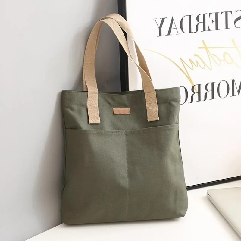 1Pc Women's Tote Bag Canvas Sewing Thread Large Capacity Advanced Sense Handbag Convenient Practical Female's Commuter Bag image 3