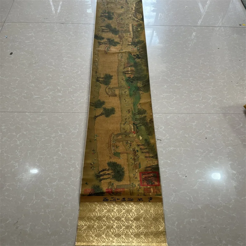 

China Ancient Picture Paper,Character Story Painting,Qiu Ying's Qingming Riverside Scene, Long Scroll Painting ﻿