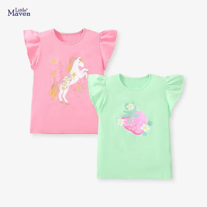 Summer new girls T-shirt short-sleeved cotton children's tops ruffle sleeve children's T-shirt girls clothes  unicorn