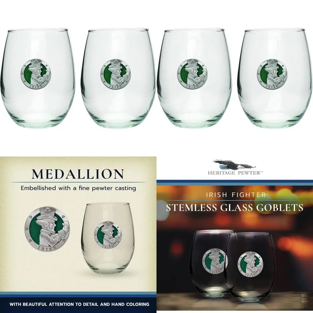 

Ирландские бокалы с изогнутой ножкой - набор из 2 штук | Бокалы для вина 15 унций | Искусно изготовленное оловянное стекло