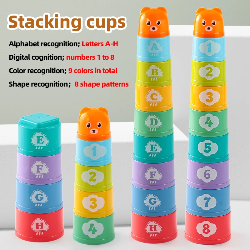 KNYYSECQ Fun Little Bear Stacking Cup Parent Child Interactive Desktop Game Space Logical Thinking Early Education Teaching Tool