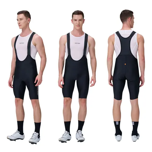 Imagen 2 del producto HISERWA, pantalones cortos con pechera para ciclismo para hombre, pantalones cortos sin costuras para bicicleta de carreras, pantalones cortos con interfaz elástica de Italia 7H, medias con pechera para bicicleta de montaña y carretera