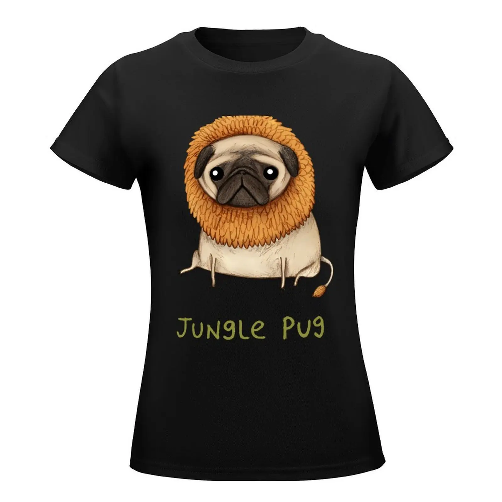 Jungle Pug T-Shirt korean fashion summer top summer tops kawaii clothes workout shirts for Women loose fit