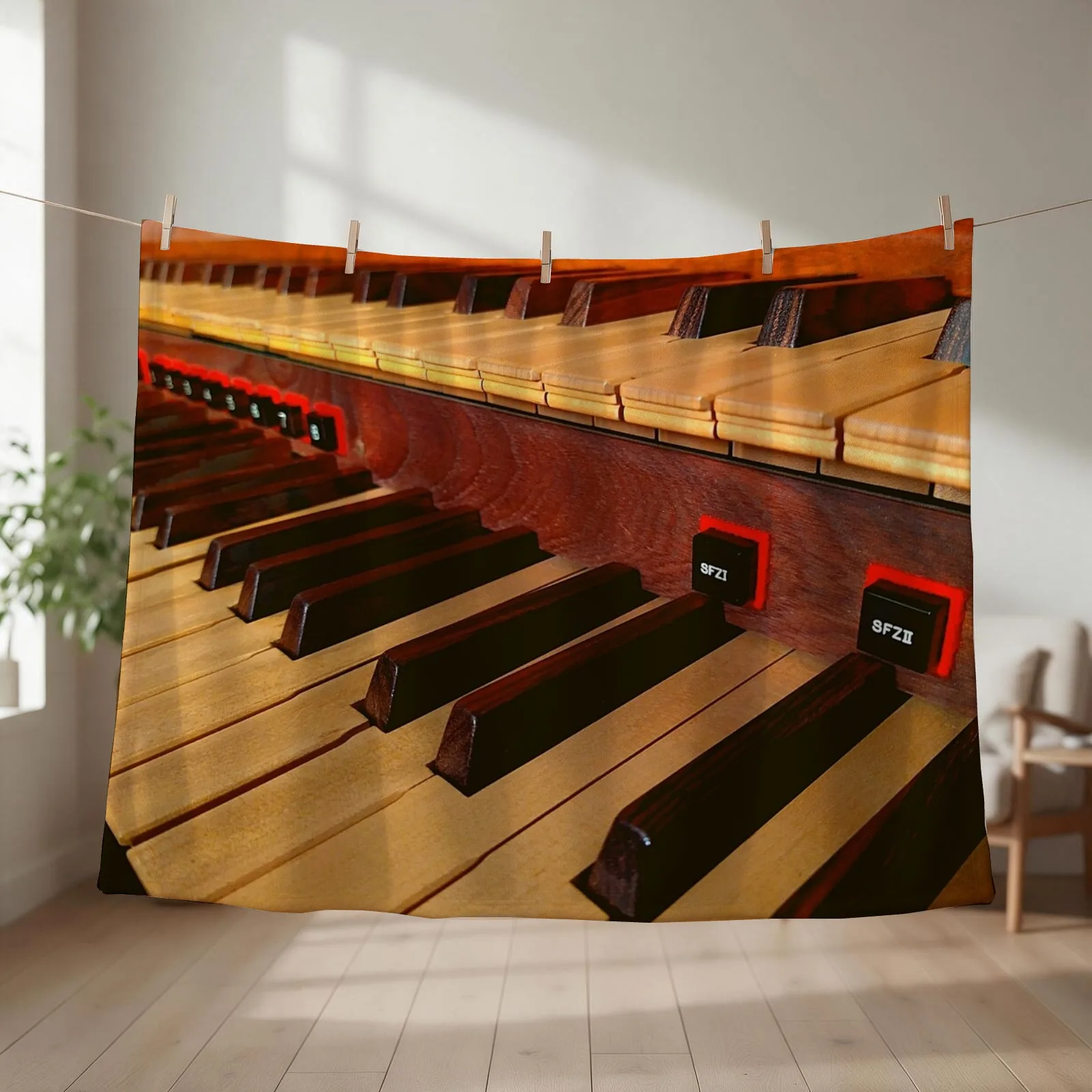 Organ Keys On an Antique Pipe Organ Throw Blanket Bed Fashionable Warm valentine gift ideas Plush Blankets