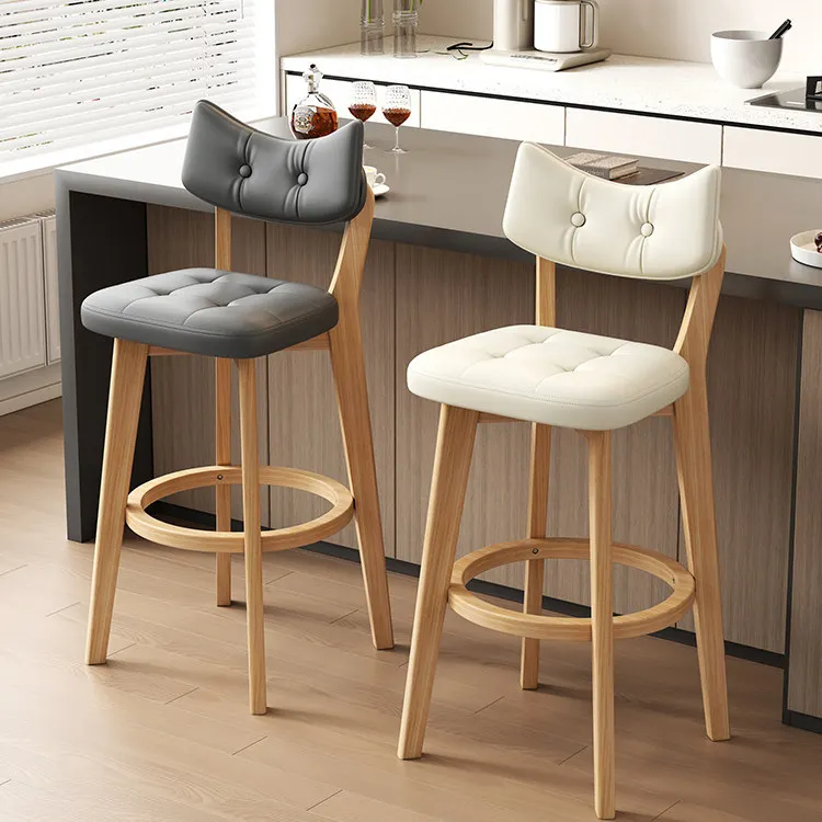 Household high stool, solid wood back chair, commercial checkout page bar chair, light luxury and high-end sense