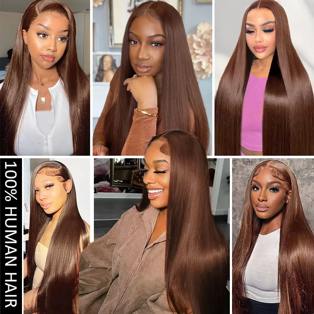 200 الكثافة الشوكولاته البني 36 بوصة العظام مستقيم الدانتيل الجبهة باروكة من شعر طبيعي 13x6 شفافة HD الدانتيل الباروكات الأمامية قبل قطعها #6