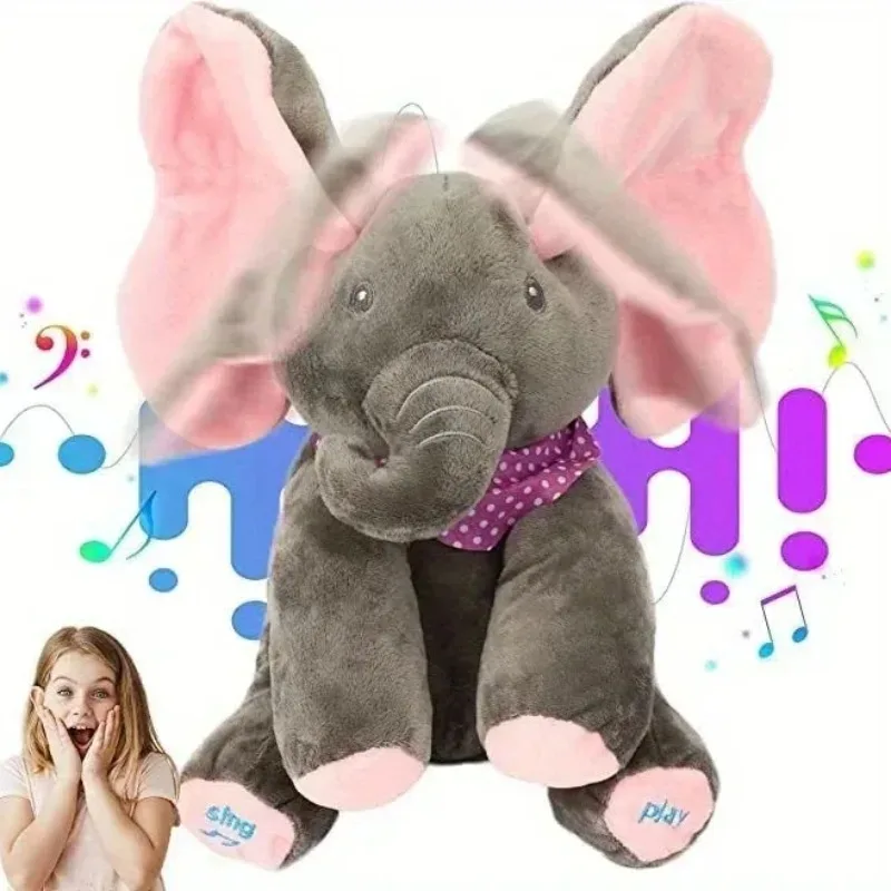 Animiertes Elefantenspielzeug, Plüsch, singender Elefant mit Ohren, bewegliches elektrisches Plüschtier, niedlicher Elefant, Stofftier, Spielzeug für Babys, Geschenk