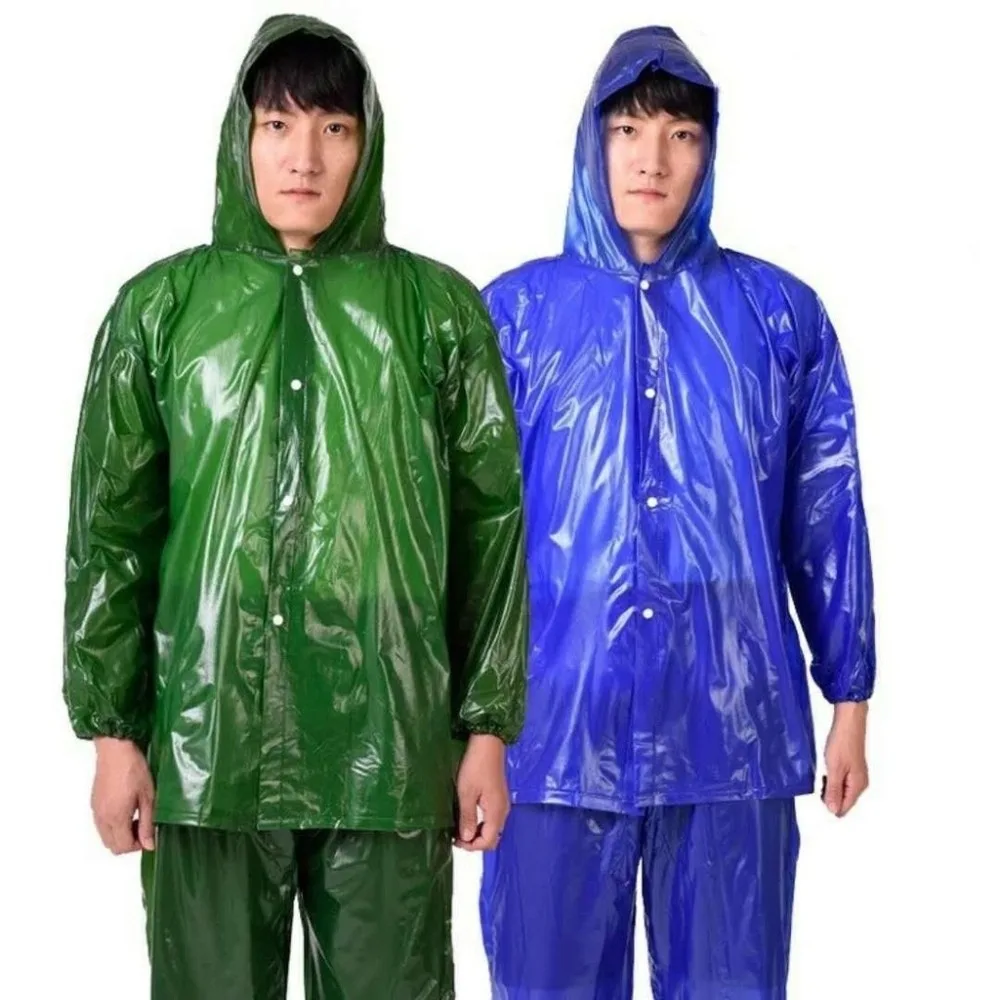 Thickened Unisex Raincoat Suit Water Proof with Hood Two-piece Adult Raincoat PVC Motorcycle Rain Coat Tea Picking