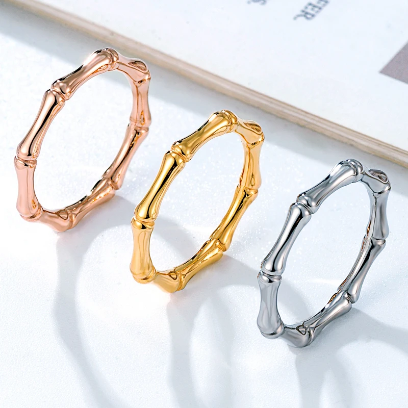 Hot Selling Fine Workmanship Bamboo Shape Ring Stainless Steel Top Quality Decorative Aesthetic Party Woman Jewelry