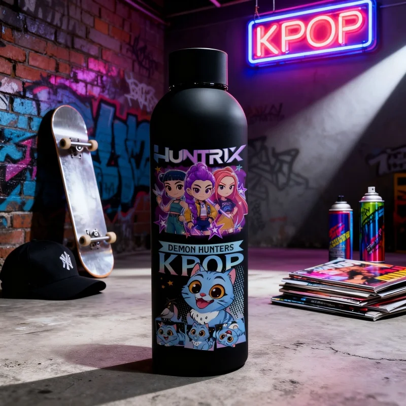 

3D Printed K-pop Demon Hunters Stainless Steel Insulated Water Bottle – Women’s Anime Letter Design, Portable Fashion Cup