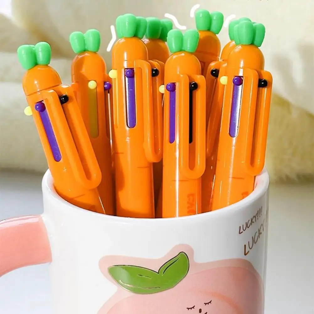 Pena tanda tangan Desain unik, pena pulpen bentuk wortel kreatif, pena alat tulis 6 warna dapat ditarik untuk menulis spidol Sekolah