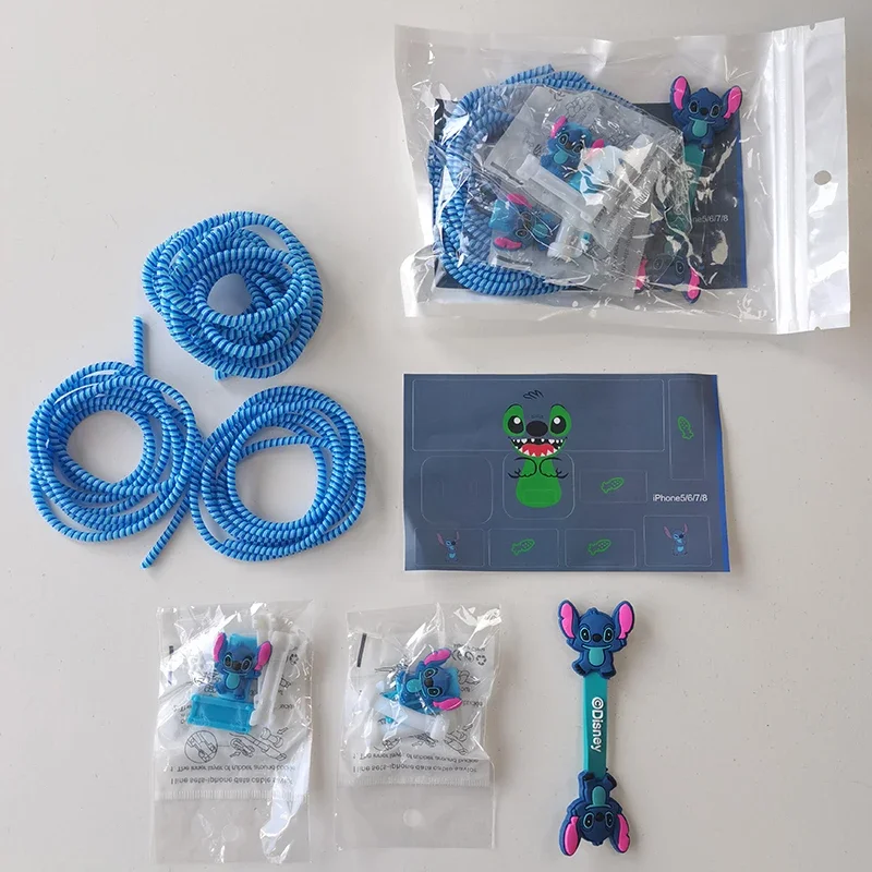 غرزة كابل شاحن آيفون حامي اللفاف شحن رئيس ملصق Kawaii الكرتون الشكل كابل نقل بيانات سماعة USB سلك حماية