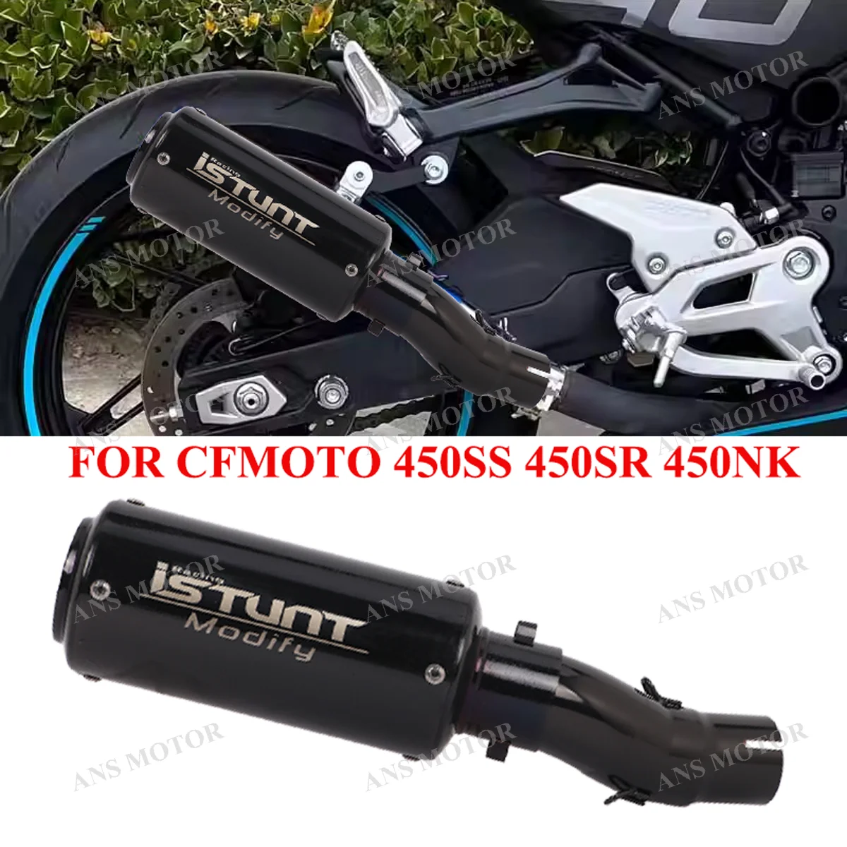 For CFMOTO 450SR 450SS 450NK/ QJMOTOR 450 Motorcycle Exhaust Slip On Escape 51MM Muffler 450SR Middle Pipe Black Round Muffler