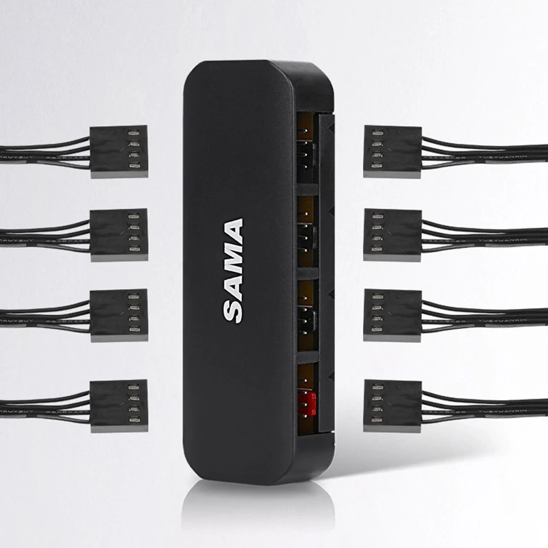 SAMA 1 To 8 Fan 4PIN PWM Cooler Multifunction Hub Speed Controller SATA Connect for Power 3PIN/4PIN Support 120*30*30mm SH200