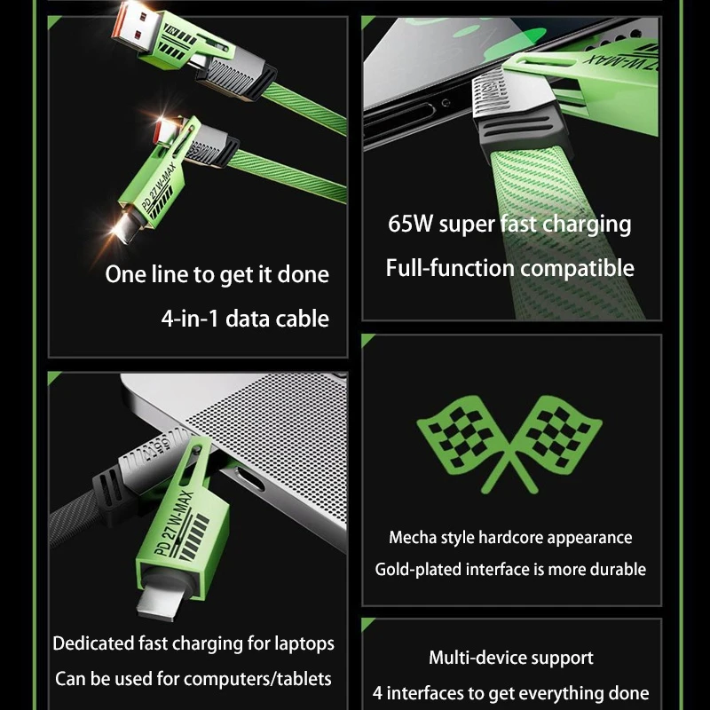 XIAOMI MIJIA USB Type C متعدد المنافذ سريع الشحن سلك خط PD 65 واط/27 واط 4 في 1 شحن سريع كابل بيانات الحبل آيفون سامسونج #6