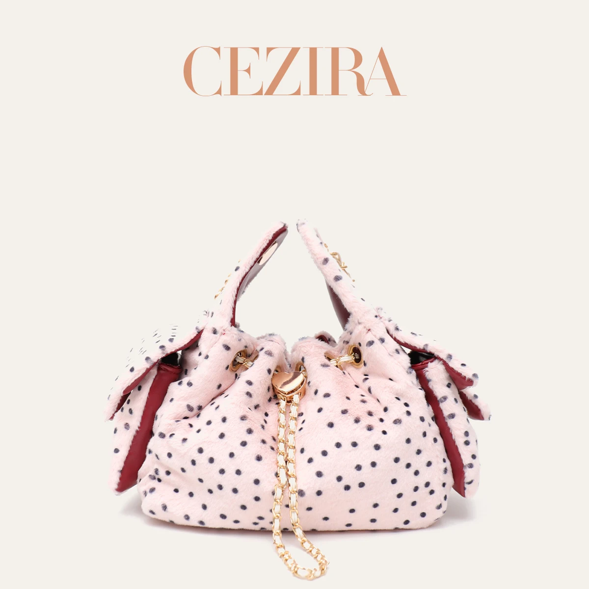 CR Luxury Designer Polka Dot Plush Shoulder Bag Women Y2K Fashion Drawstring Crossbody Bag Heart Decor Fashion Handbag Soft Bag