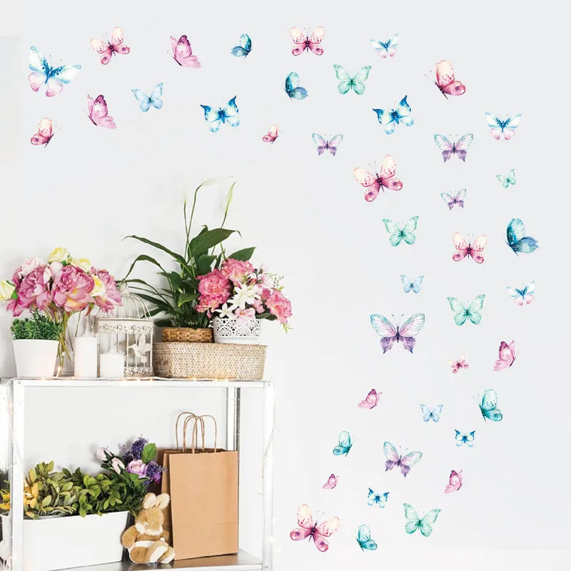 

Bohemian Watercolor Butterfly Wall Sticker - Whimsical Girl's Room Decor, Self-Adhesive Nursery & Bedroom Art, Home Decal
