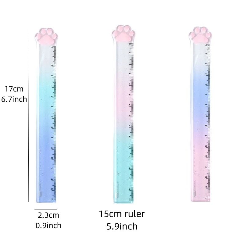 15cm Cat Claw Ruler Gradient Color Clear Scale Straight Measuring Rule Bookmark Stationery F7588