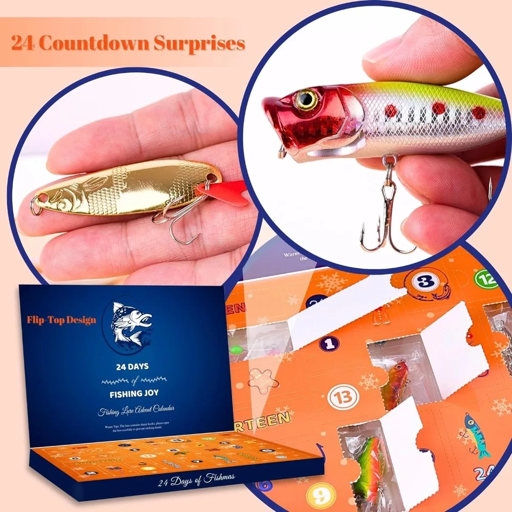 24 Pcs/Set Diverse Advent Calendar Unique Realistic Christmas Countdown Gifts Set Durable 24 Days Fishing Tackle Lures Set