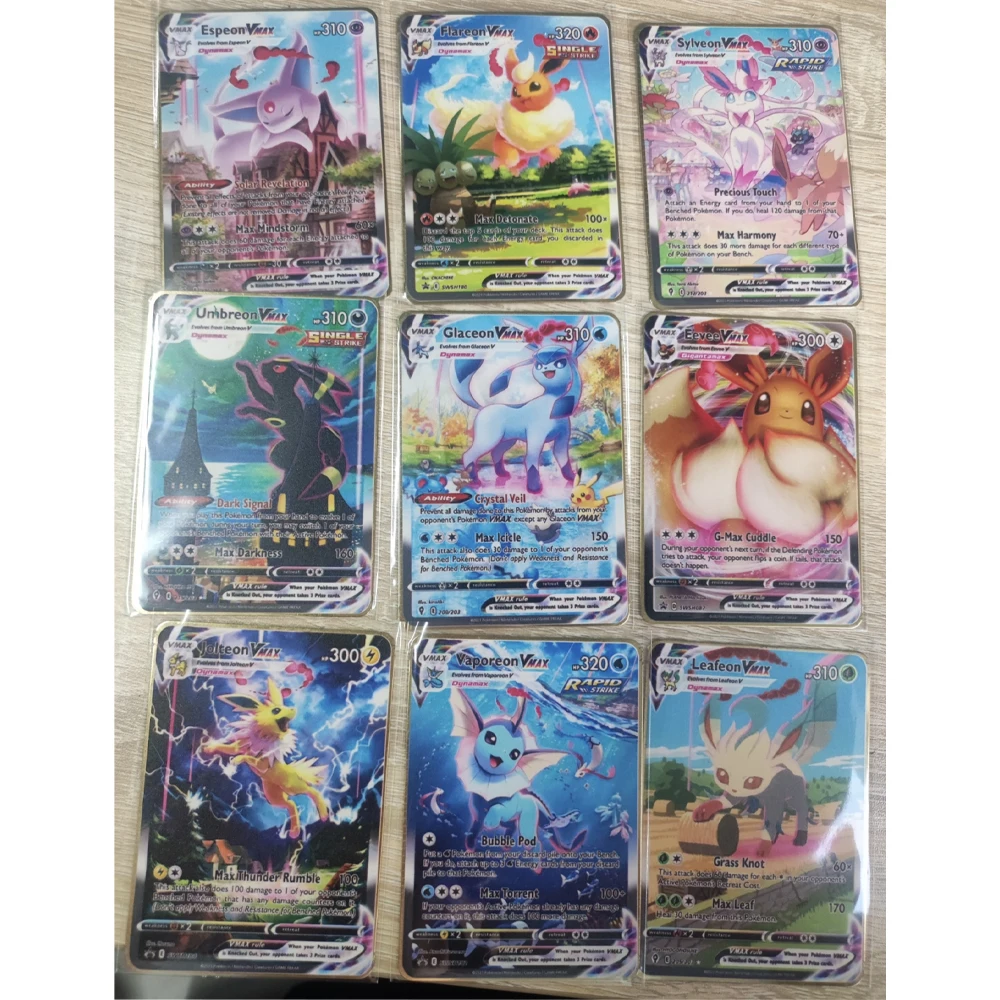 9Pcs/set Eevee Family Metal Cards Flareon Umbreon Vaporeon Glaceon Jolteon Classic Game Anime Collection Card Gifts Toys