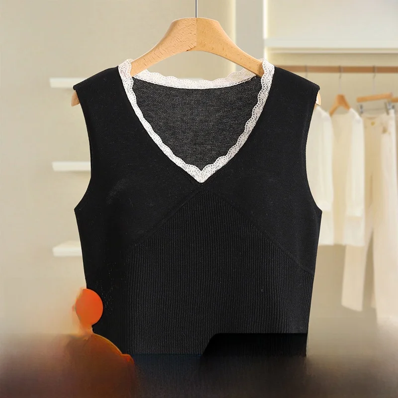 الدانتيل تقليم V-Ne سليم صالح ort محبوك سترة طبقات المرأة Faion ربيع الخريف تنفس مريحة تريكو غير رسمي