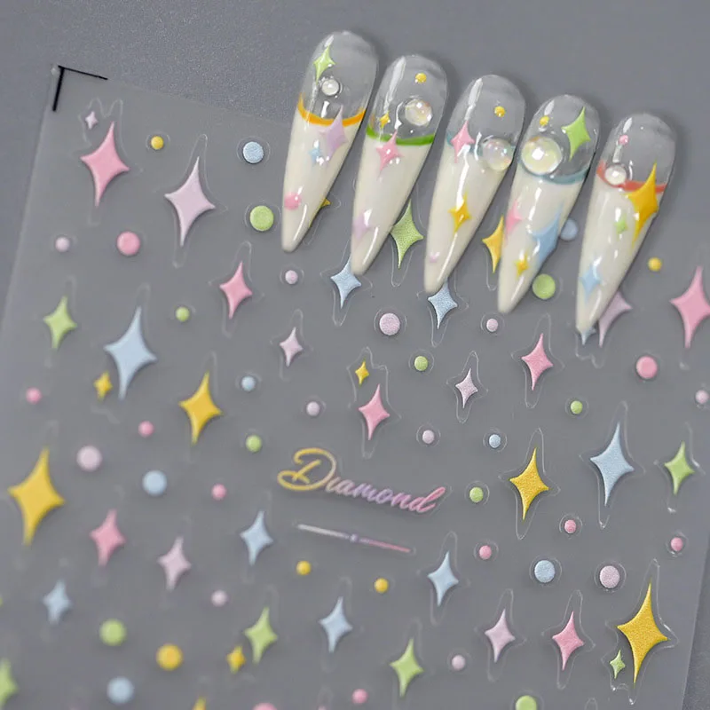 Colorful Star Mini 5D Embossed Relief Self Adhesive Nail Art Decoration Sticker Meteor 3D Manicure Decal Summer Beach Sea Woman