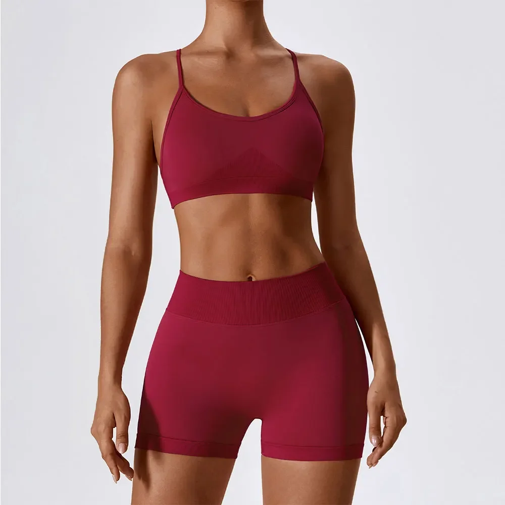 

Seamless Yoga Set Gym Suits With Shorts Crop Top Sport Bra Women's Tracksuit Shorts 2PCS Running Workout Outfit Fitness Clothing
