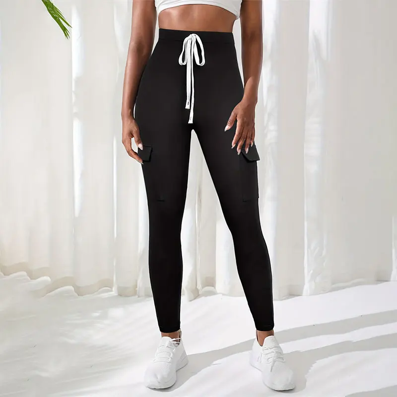 2024 Joggers Women Summer Lightweight Knotted Waist Flap Pocket Side Pants Oversize Sweatpants Female Breathable Trousers