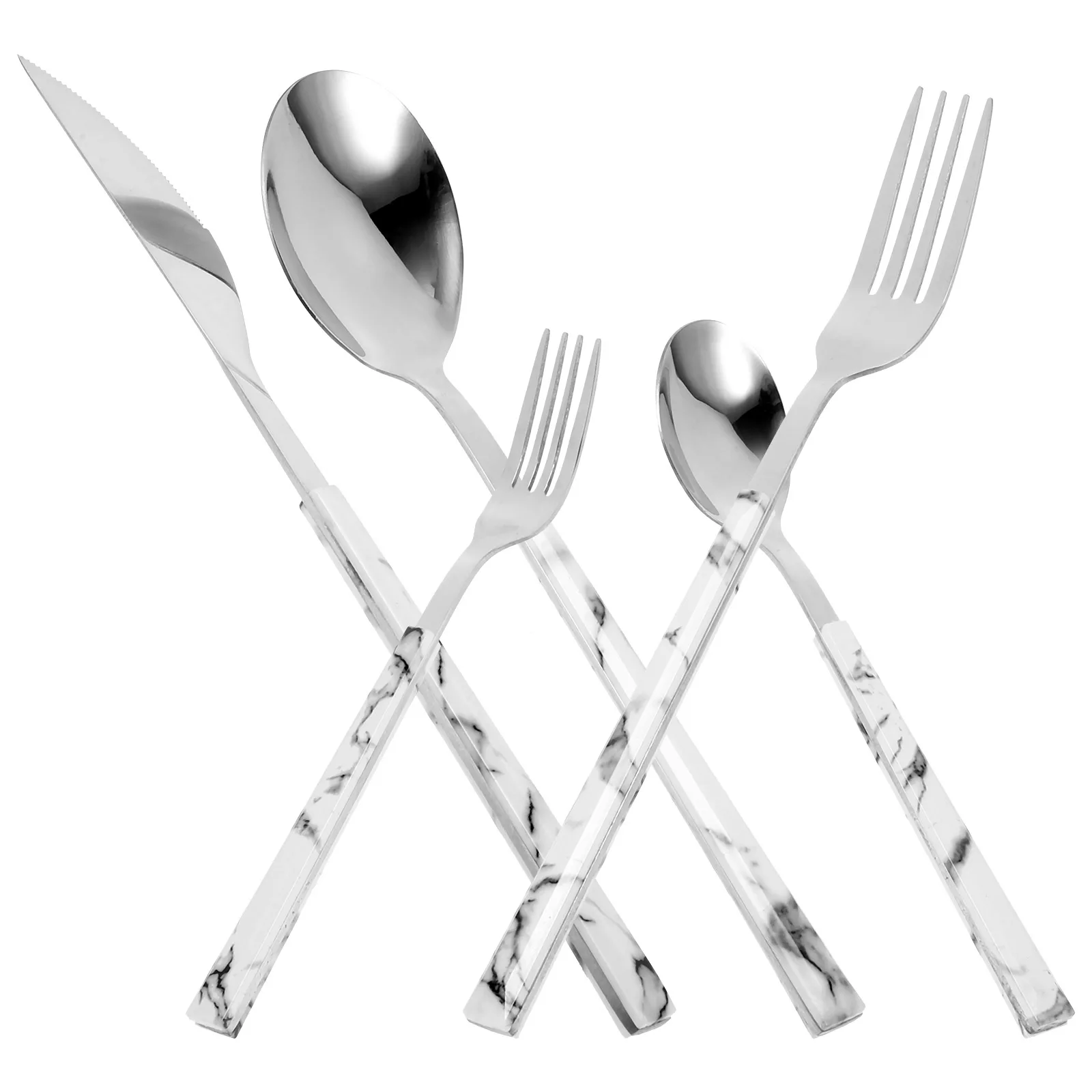 

1 set Stainless Steel Marble Handle Cutlery Set Silver Smooth Surface Easy Clean Family Party Hotel Camping Picnic Reusable