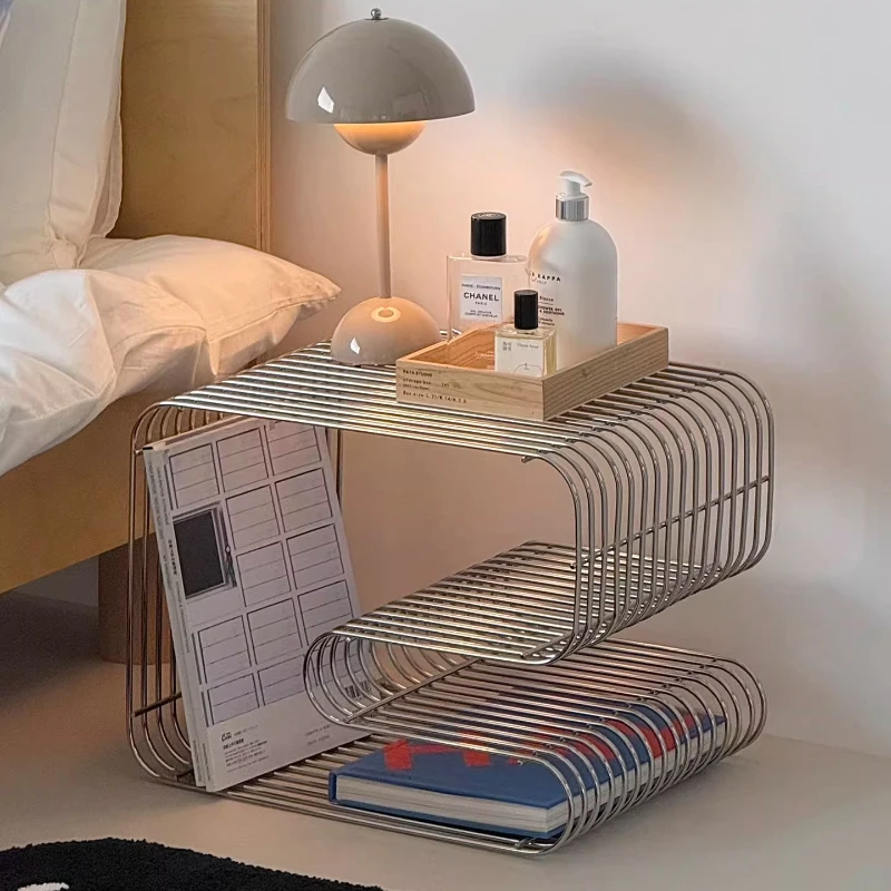 Modern Minimalist Side Tables Stainless Steel Magazine Holder Living Room Multi-Function Coffee Table Creative Storage Solution