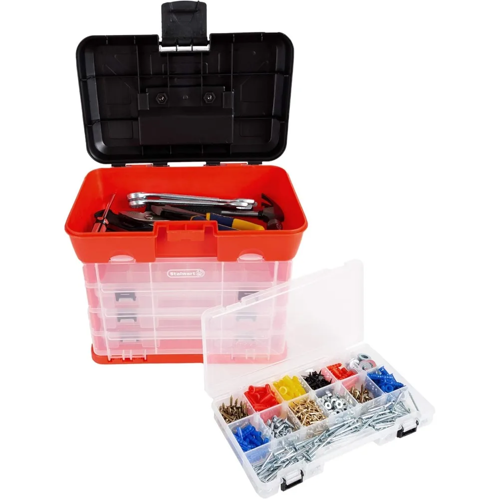 

Tool Box- Portable Multipurpose Organizer With Main Top Compartment and 4 Removable Multi-Compartment Trays,11 in x 7 in x 10 in