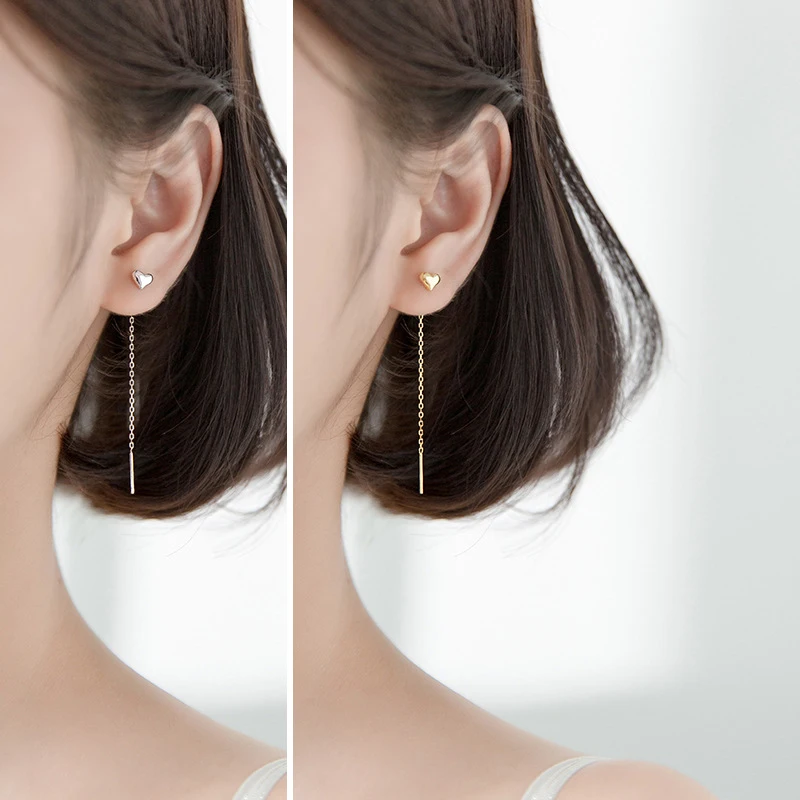 Modian Gold Color Long Chain Earring for Women Fashion Pure 925 Sterling Silver Romantic Hearts Tassel Drop Earring Fine Jewelry