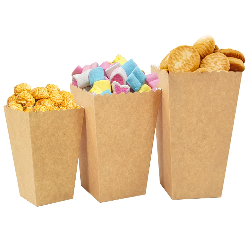 12pcs Kraft Paper Popcorn Box Buckets Movie Night Fries Cup Snack Containers Birthday Party Supplies Wedding Christmas Packaging