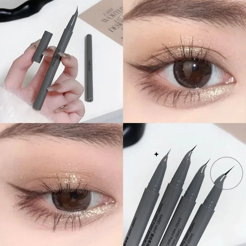 Gebogener Eyeliner-Stift, ultrafein, schnell trocknend, flüssiger Eyeliner, einfach aufzutragen, Lying-Silkworm-Stift, Schwarzbraun, für die unteren Wimpern, Augen-Make-up – Detail 2