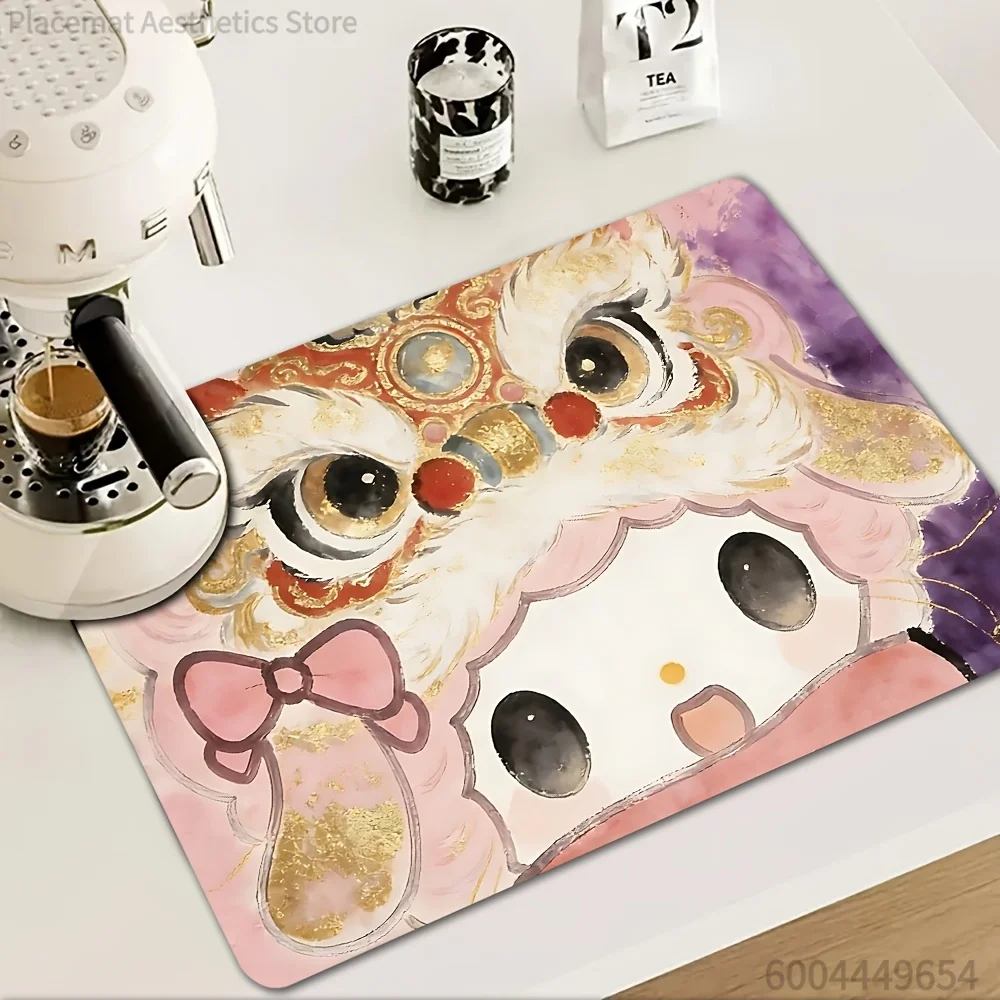 Lion Dance M-My Melody Ink Wash - Lion Dance M-My Melody Festive Dish Drying Mats, Kitchen Utensils 1pc Coffee Machine Absorbent