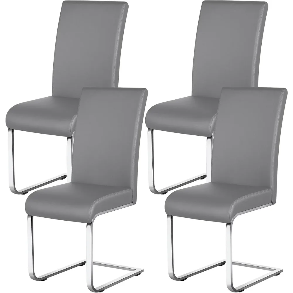Upholstered Leather Dining Chairs with Metal Legs and High Back for Kitchen and Living Room