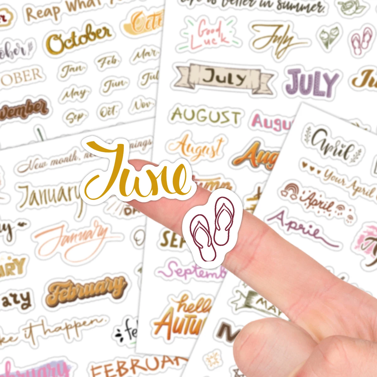 4 أوراق ملصقات تقويم شهرية ملونة - تصميم اقتباسات ملهمة، ملصق مخطط شهري للديكور، تغليف الهدايا، حرف يدوية الصنع
