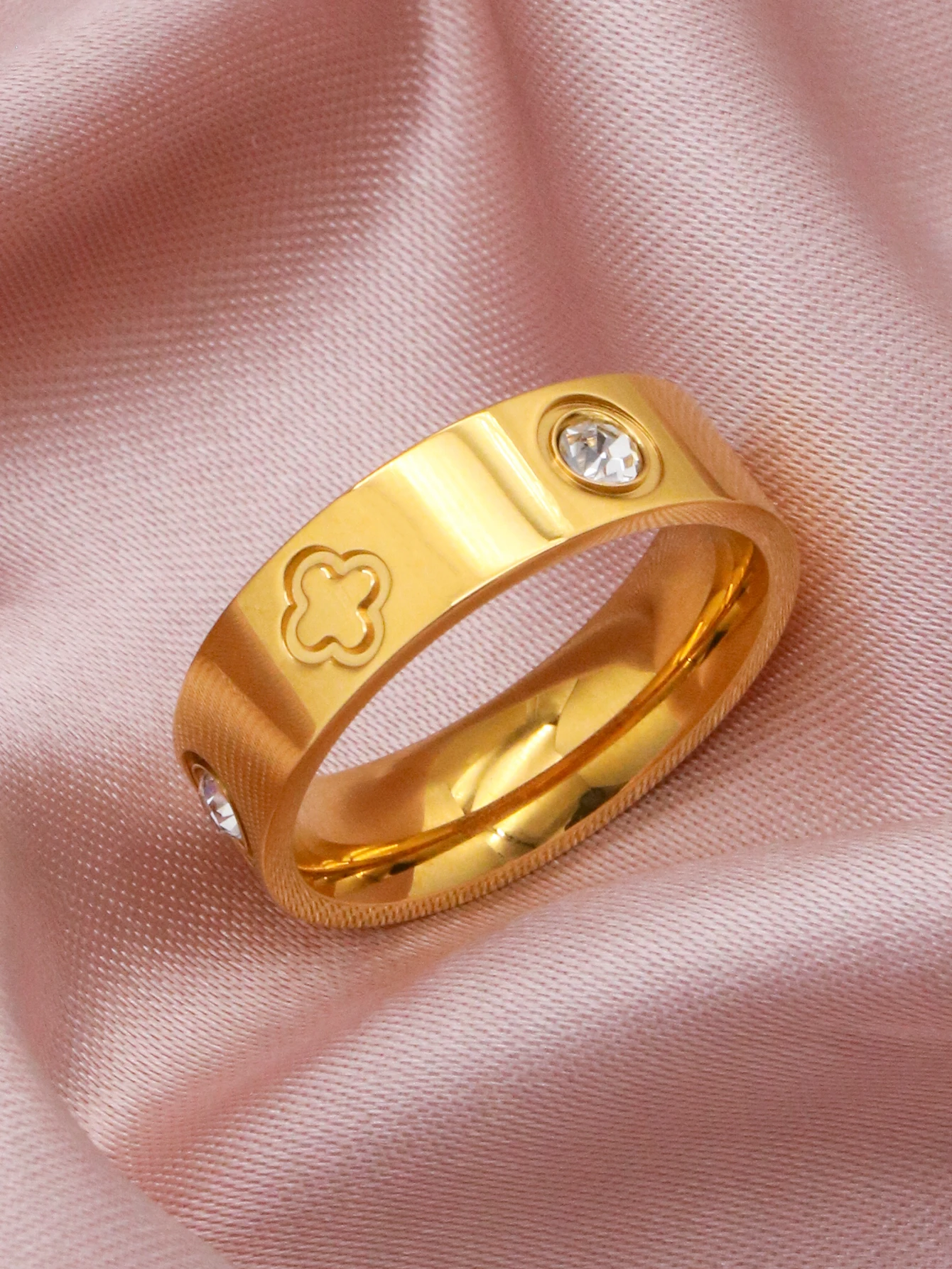 1 Piece Hot Selling Personalized Zirconia Roman Numeral 316L Stainless Steel Gold Color Disc Grid Couple Ring Luxury Wedding