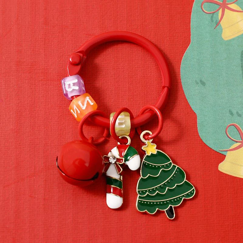 1Pcs Cute Christmas Keychain Funny Cartoon Snowflake Elk Bell Keyring for Women Men Bag Car Key Chain Xmas Souvenir Gifts